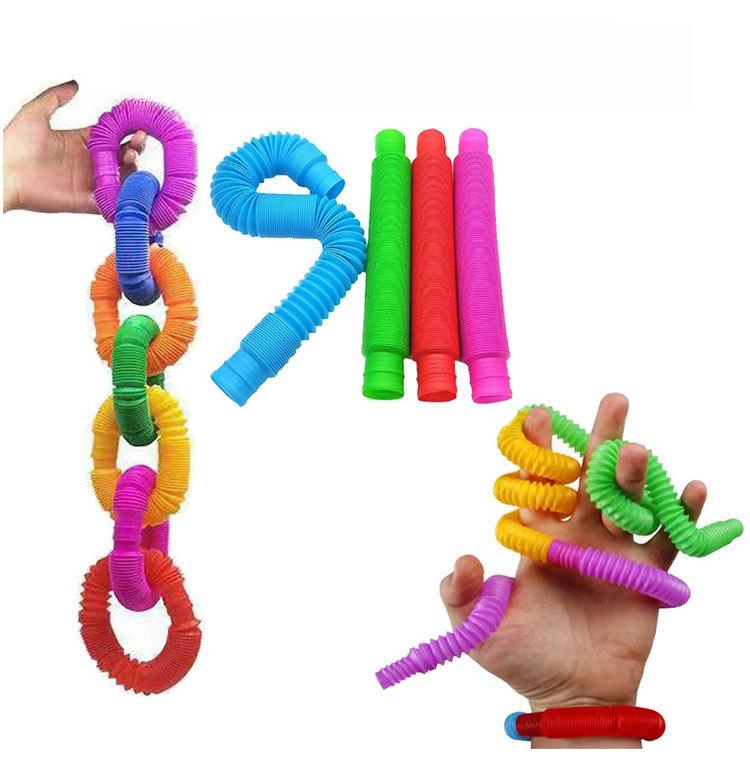 Children's stress-relieving toy telescopic tube, corrugated DIY sensory colorful stretchable tube, stress-relieving toy