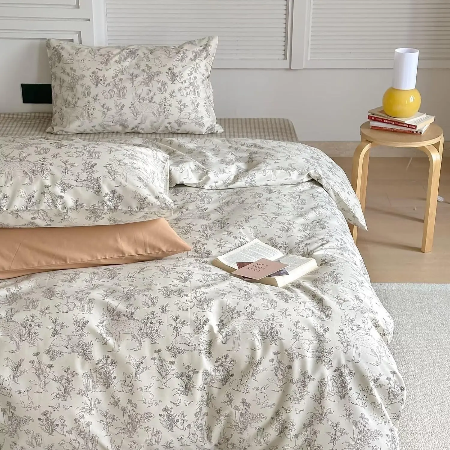 Vintage Queen Reversible Animal Print Duvet Cover Bedding Set - 100% Cotton, 90x90in Comforter Cover + 2 Standard Pillow Cases, Zipper Closure & Ties