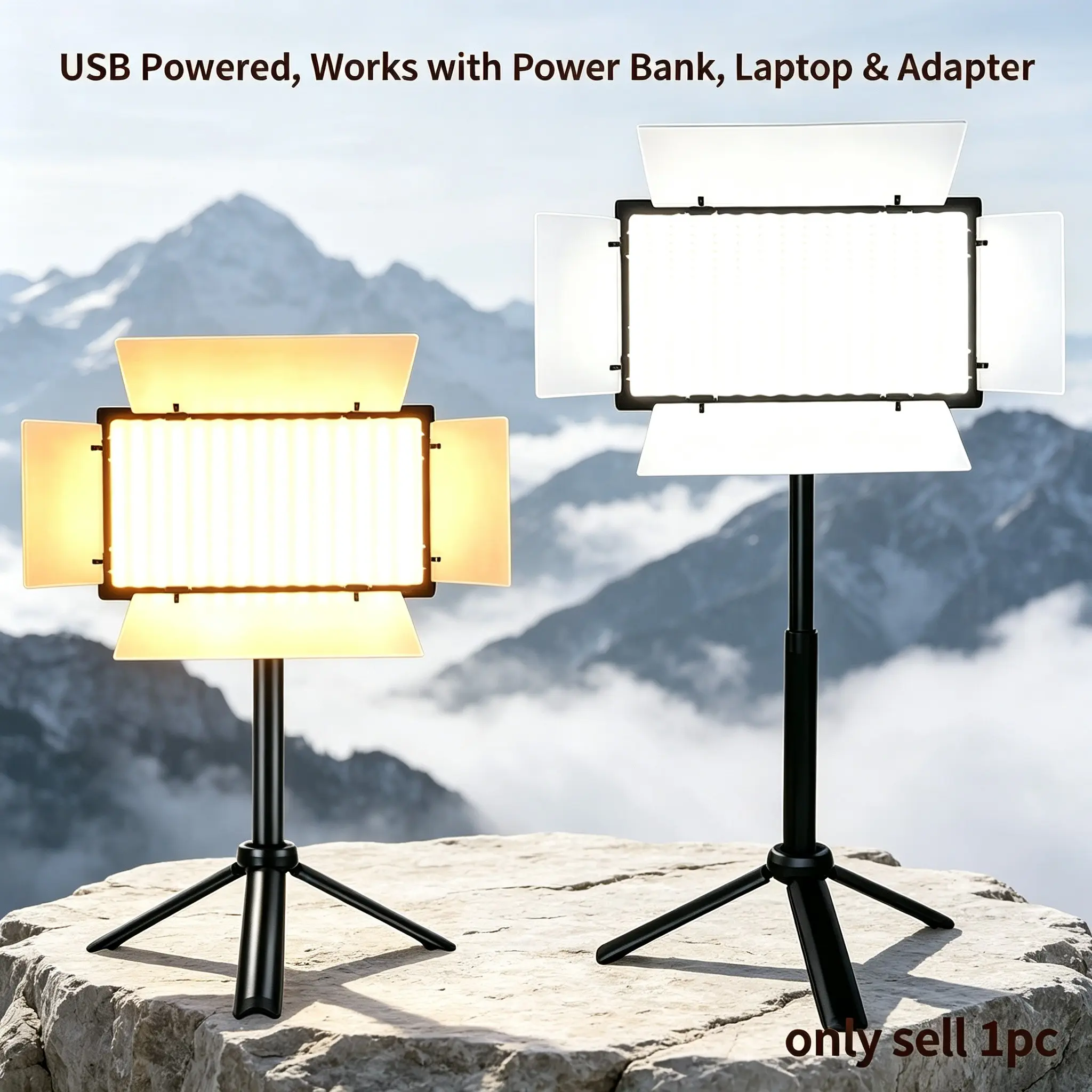 Adjustable Color Temperature LED Photography Panel Light Strip, Metal Desktop Tripod Stand, USB Plug-And-Play, Ambient Lighting for Live Streaming, Video Light Panel