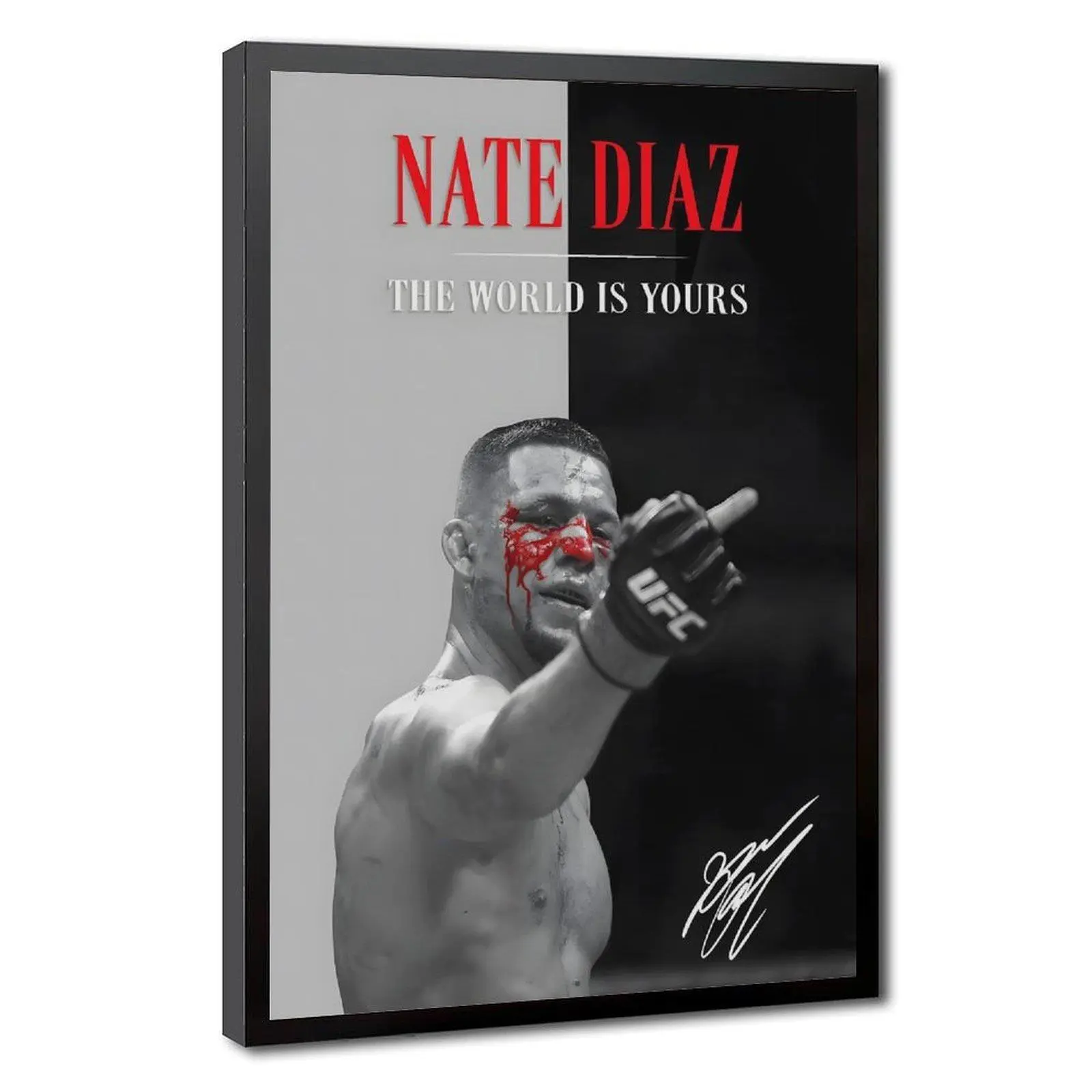 Nate Diaz Motivational Canvas Wall Art Poster, UFC Fighter With Signature "The World Is Yours", Sports Inspirational Decor for Man Cave, Gym, Bedroom & Household Wall Decoration