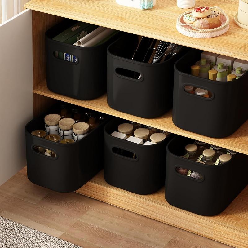 8 Pack Black Storage Bins with Lids Stackable Storage Container for Organizing Black Storage Boxes with Handle for Shelves Cute Organizer Bins for Craft Snacks 9.85x6.9x5.7 inch