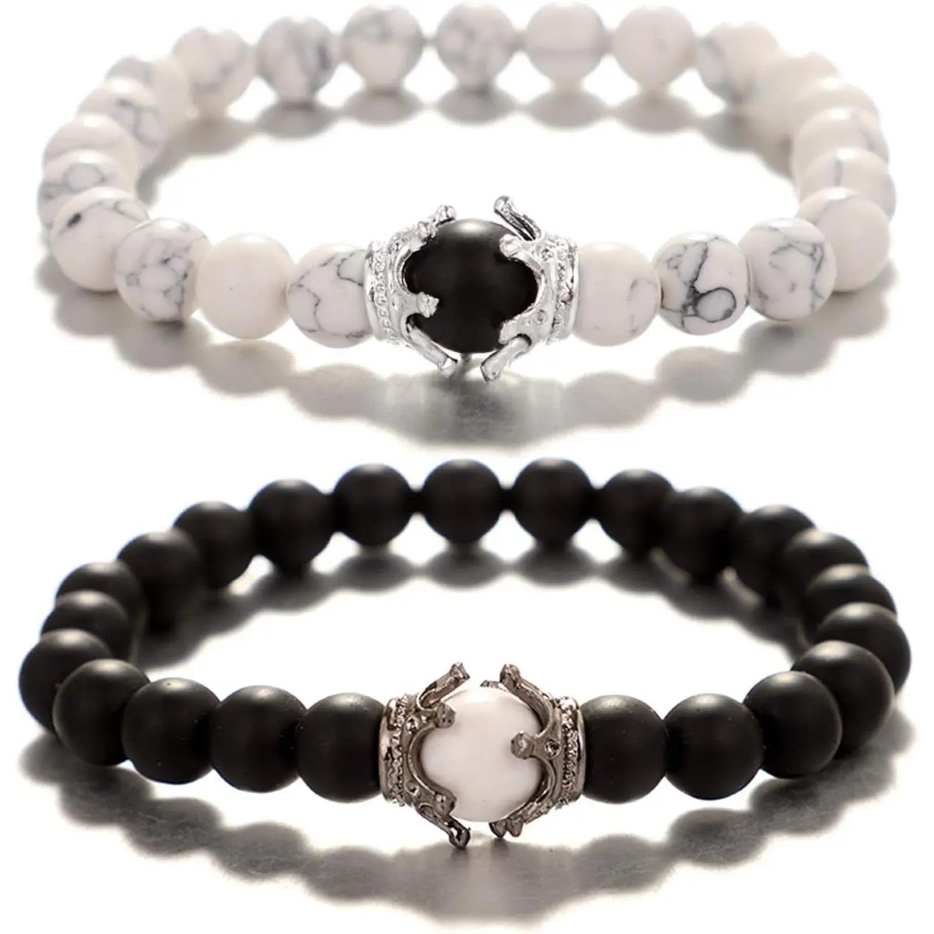 & Crown Distance Couple Bracelets His and Her Friendship 8mm Beads Bracelet