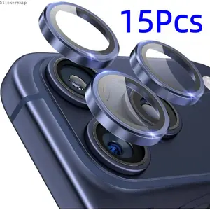 2026 15 Pack 9H Tempered Glass Camera Lens Protector with Metal Ring for iPhone 15/16/17 Pro Max & 16Plus, Anti-Scratch Anti-Fingerprint Decorative Lens Cover for Daily Phone Camera Protection
