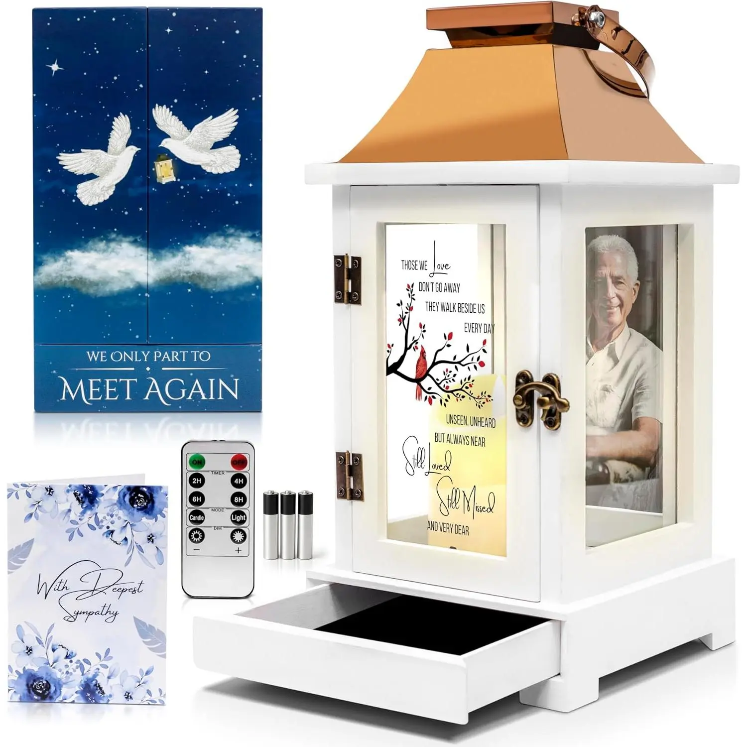 Memorial Lantern with Photo Frame &  Drawer | Sympathy Gifts for Loss of Loved , Dad, Husband | Bereavement Memorial Gifts | LED Candle with Timer | Remembrance  for Loss by