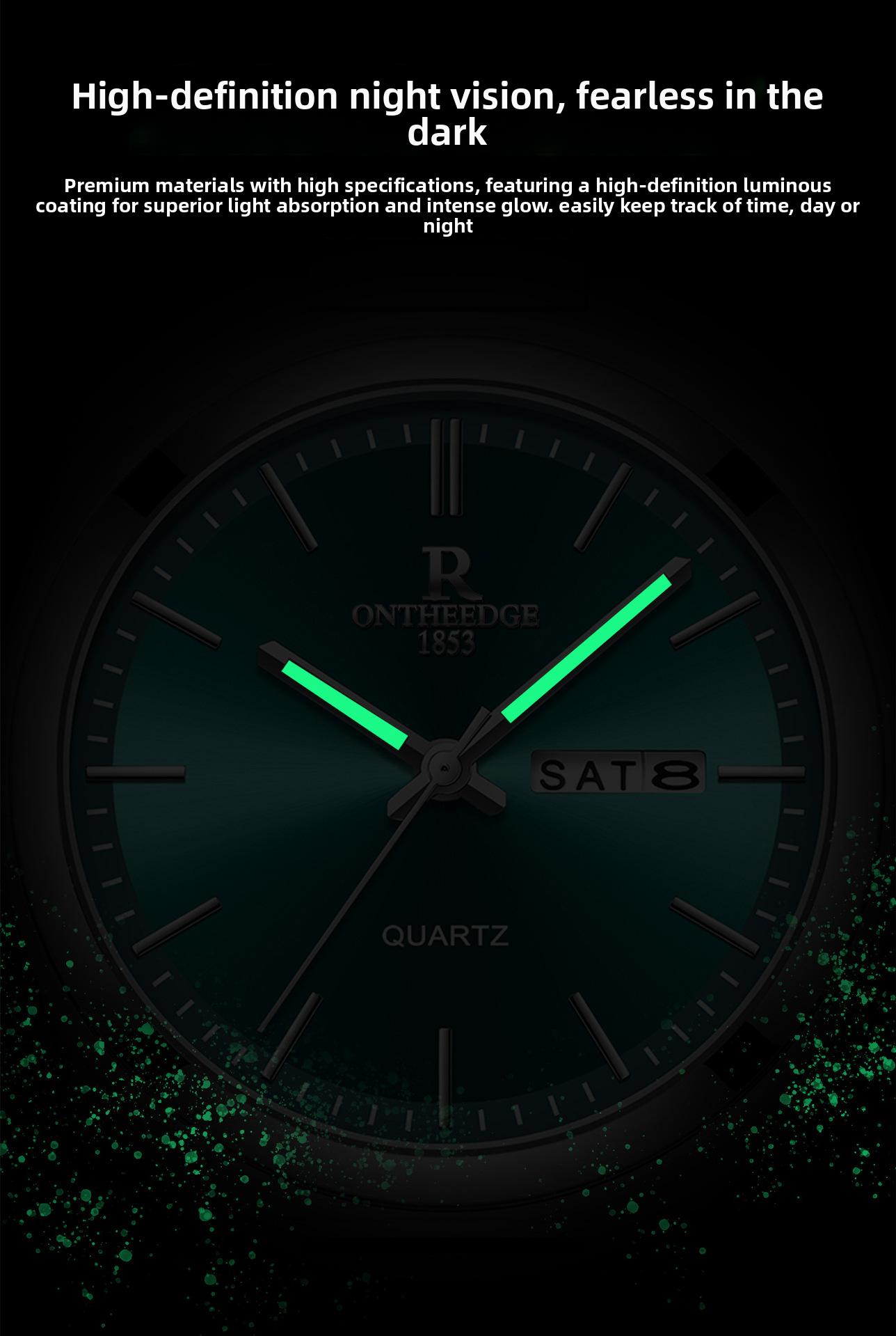 Men's Luxury Teal Green Dial Quartz Watch - Stainless Steel Wristwatch with Date Day Display, Waterproof, Luminous Hands, Classic Business Casual Dress Watch for Men, Perfect Gift for Husband Dad