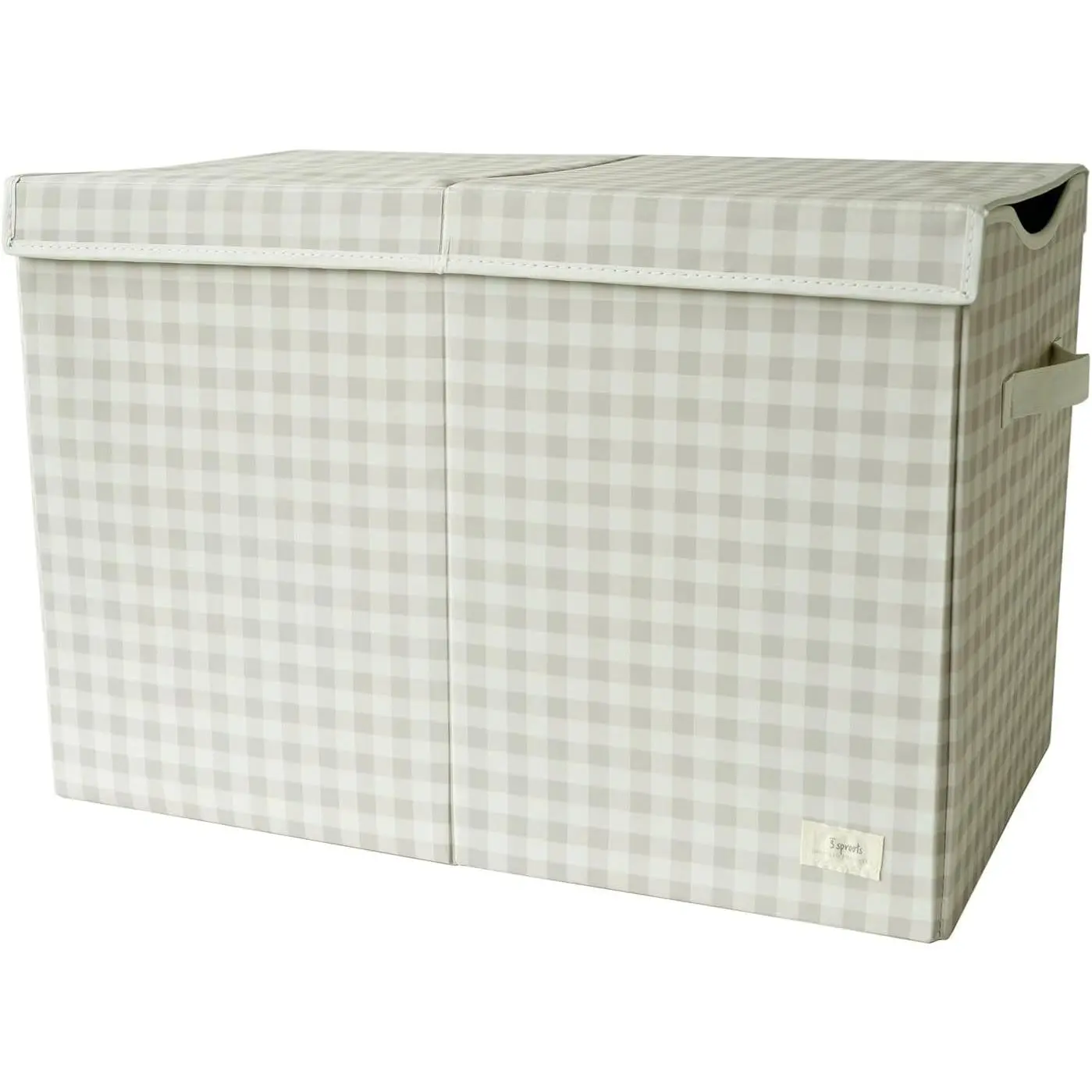 Recycled Fabric Toy Chest Storage Box - Extra Large Sturdy Toy Bins, Kids Organizer for Bedroom, Toybox Basket with Lid for Kids Toddlers Boys Girls - Gingham Beige