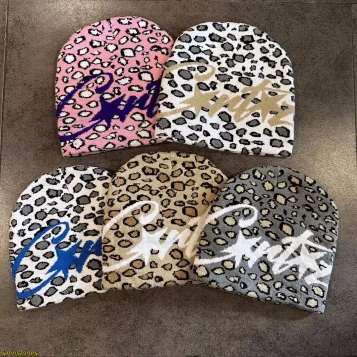 2026 Trend Y2K Leopard Print Slouchy Knit Beanie, Soft Stretchy Warm Lightweight Grunge Streetwear Winter Hat, Unisex Casual Fashion Headwear
