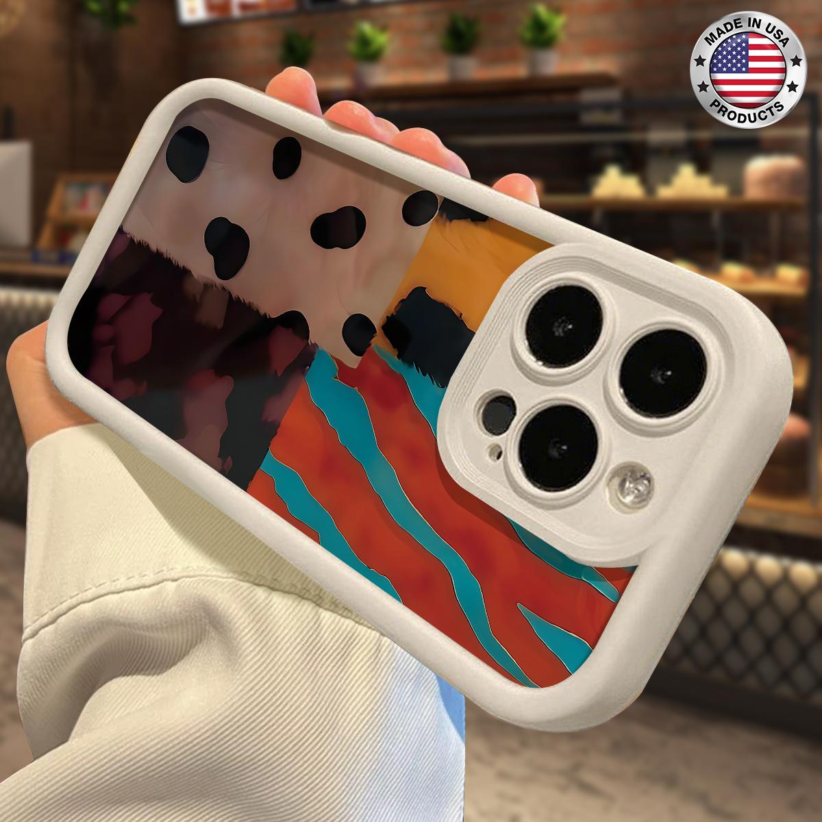 Trendy Abstract Patchwork Pattern Artistic Aesthetic Design Case for iPhone 17 16 15 14 Pro Max 13 12 11 XR XS Plus Air Slim Shockproof Anti Drop Protective Durable TPU Cover