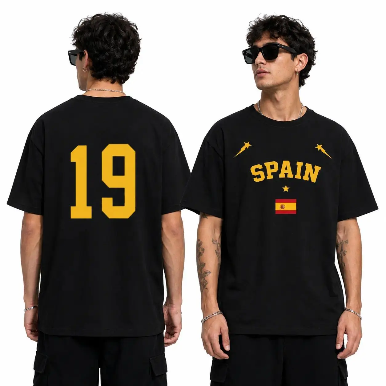 Unisex Graphic Tees Oversized Spain Soccer Shirt, Number 19 Flag Print Vintage Streetwear Casual T-Shirt