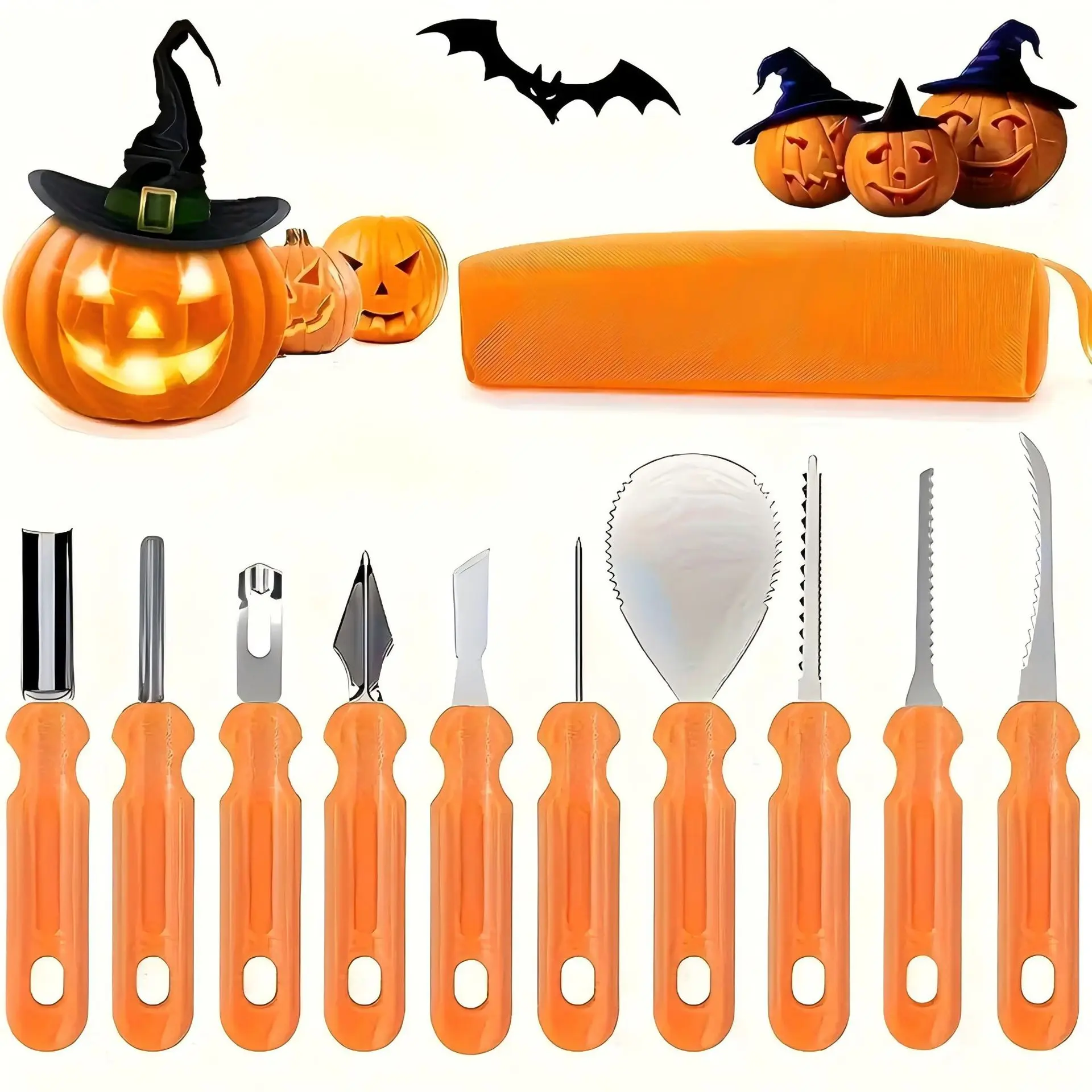 Halloween Pumpkin Carving Kit - Stainless Steel Molds & Tools Set for Jack-o'-Lanterns