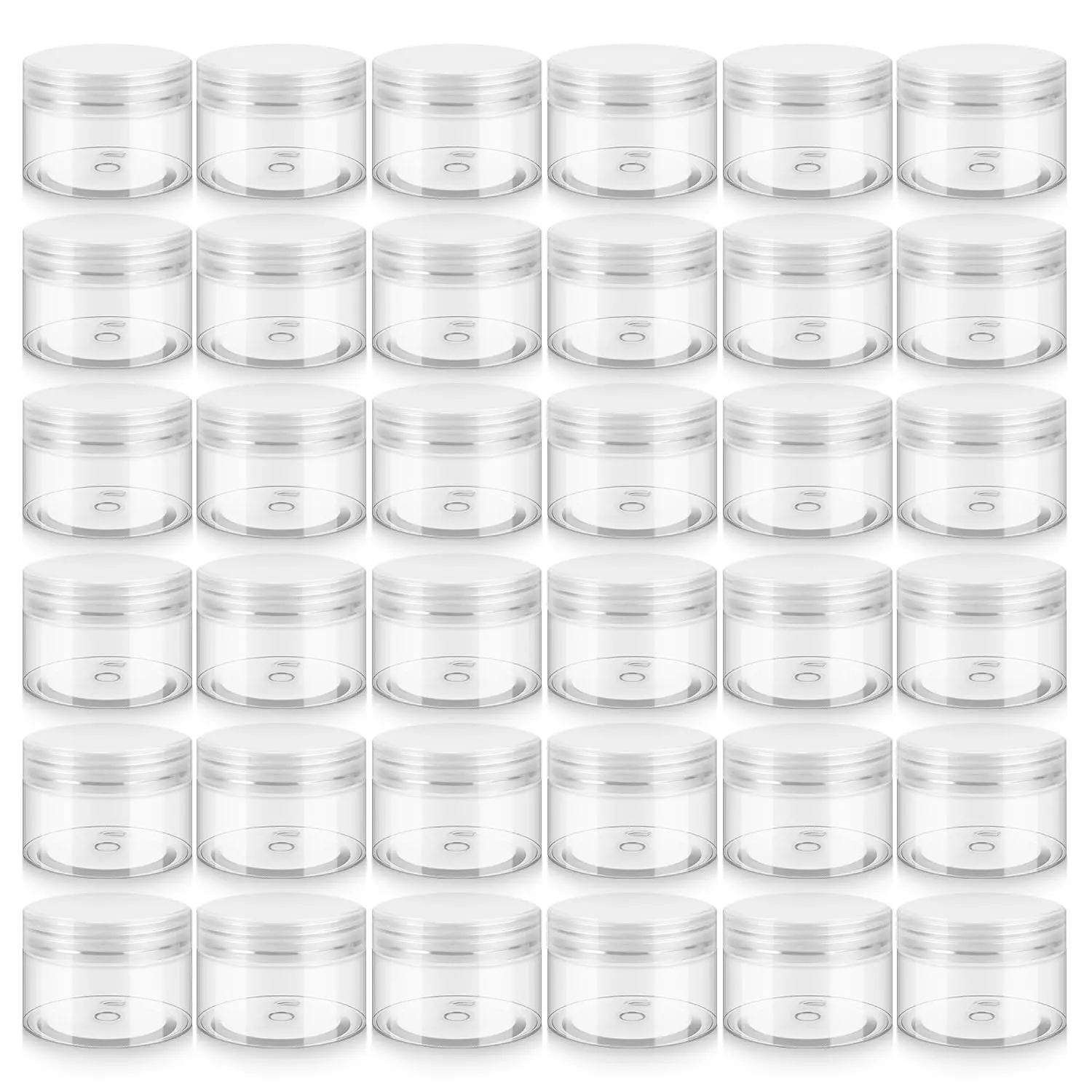 36 Pack 1 OZ Plastic Jars with  Clear  Containers for Storage | , Refillable Transparent Travel Container for Lotion, Cream, , Beauty Product and Small Accessories - White