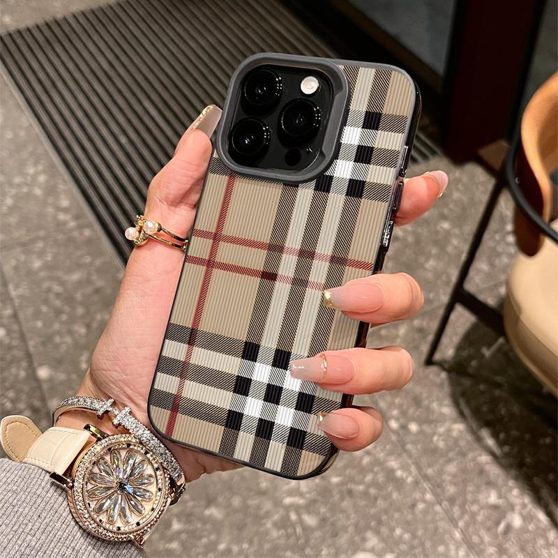 Creative Simple Plaid Frosted Shockproof Durable Smartphone Cover, Drop-Resistant Protection for iPhone 15/14 Pro Max/13 Pro/12/11, Handheld Device Accessories