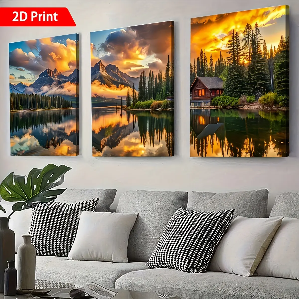 A set of 3 printed wall art pictures Natural lakes, mountains, forests, buildings, artistic landscapes is an ideal gift for modern living rooms, bedrooms, dormitories and home decorations.