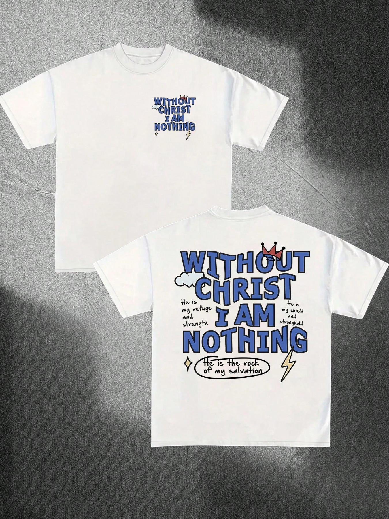 Men's Regular Fit without Christ I Am Nothing Round Neck Tee, Street Fashion Casual Short Sleeve T-shirt for Daily Wear, Menswear for All Seasons Top, Casual Style Tee