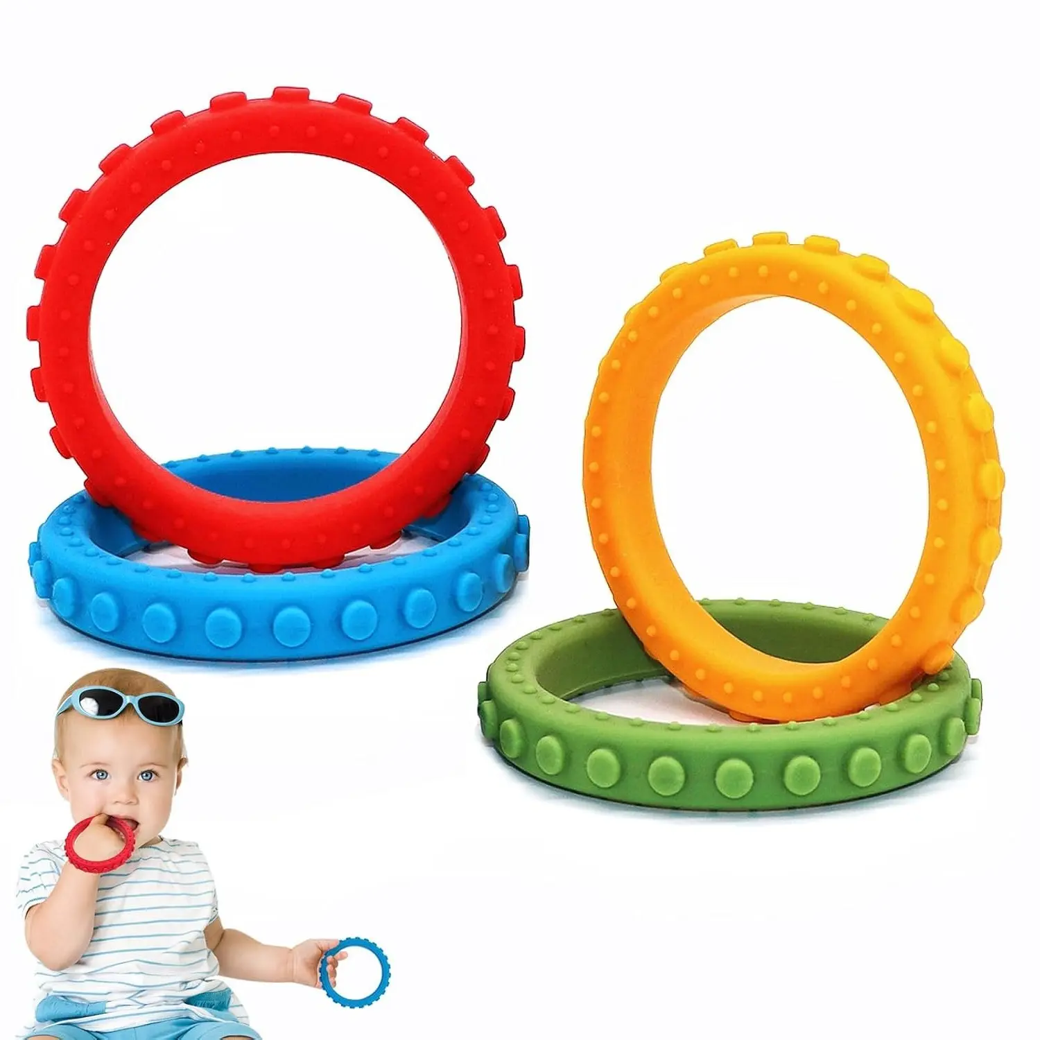 Sensory Chew Bracelets for Boys Girls 4 Pack, Silicone Fidget Bracelet for Kids with Autism ADHD Anxiety or Special Needs, Oral Motor Aids Toddler Bracelets Sensory Chew Toys for Kids Chewing BitingGift