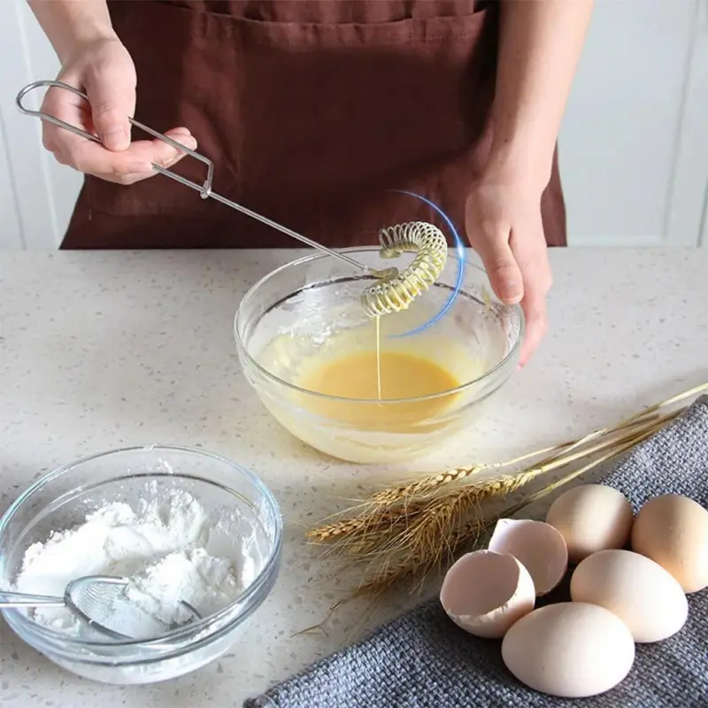 Stainless Steel Egg Beater, Manual Egg Stirrer with Long Handle, Egg Whisk, Kitchen Utensils for Cooking Baking