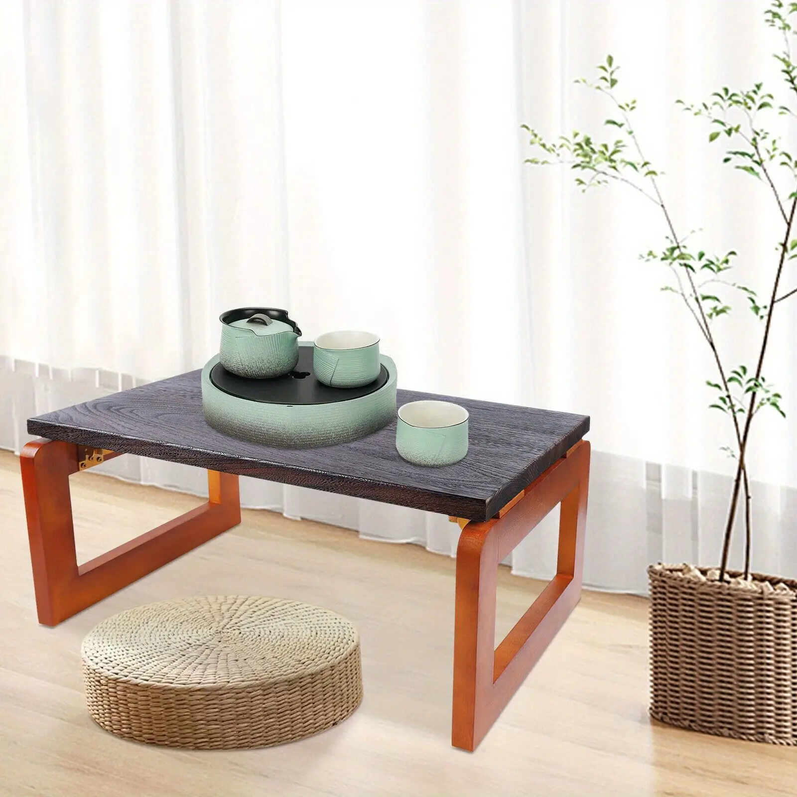 Foldable Coffee Table, Portable Low Picnic Table Wooden Folding Tea/ Snack Breakfast Serving Table on Bed Collapsable Small Coffee Tables Camping Table Floor Table, 23.6''x 15.7''x 11.8''