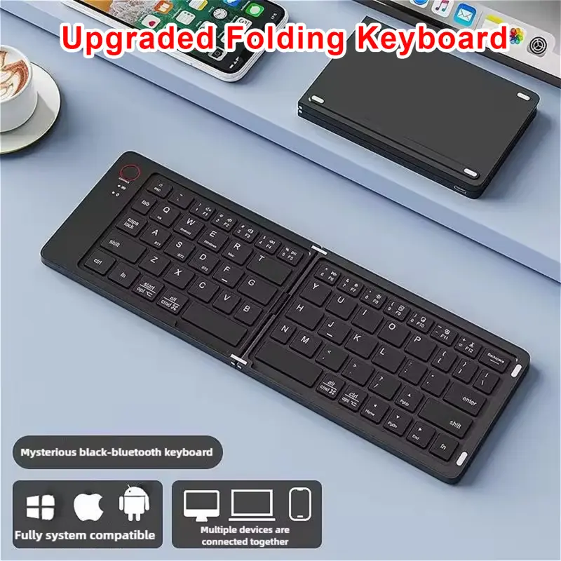 Foldable Bluetooth-compatible Keyboard, 67-Key Portable Folding Keyboard with Stand, Ultra-Thin Rechargeable Travel Keyboard, Syncs Up to 3 Devices