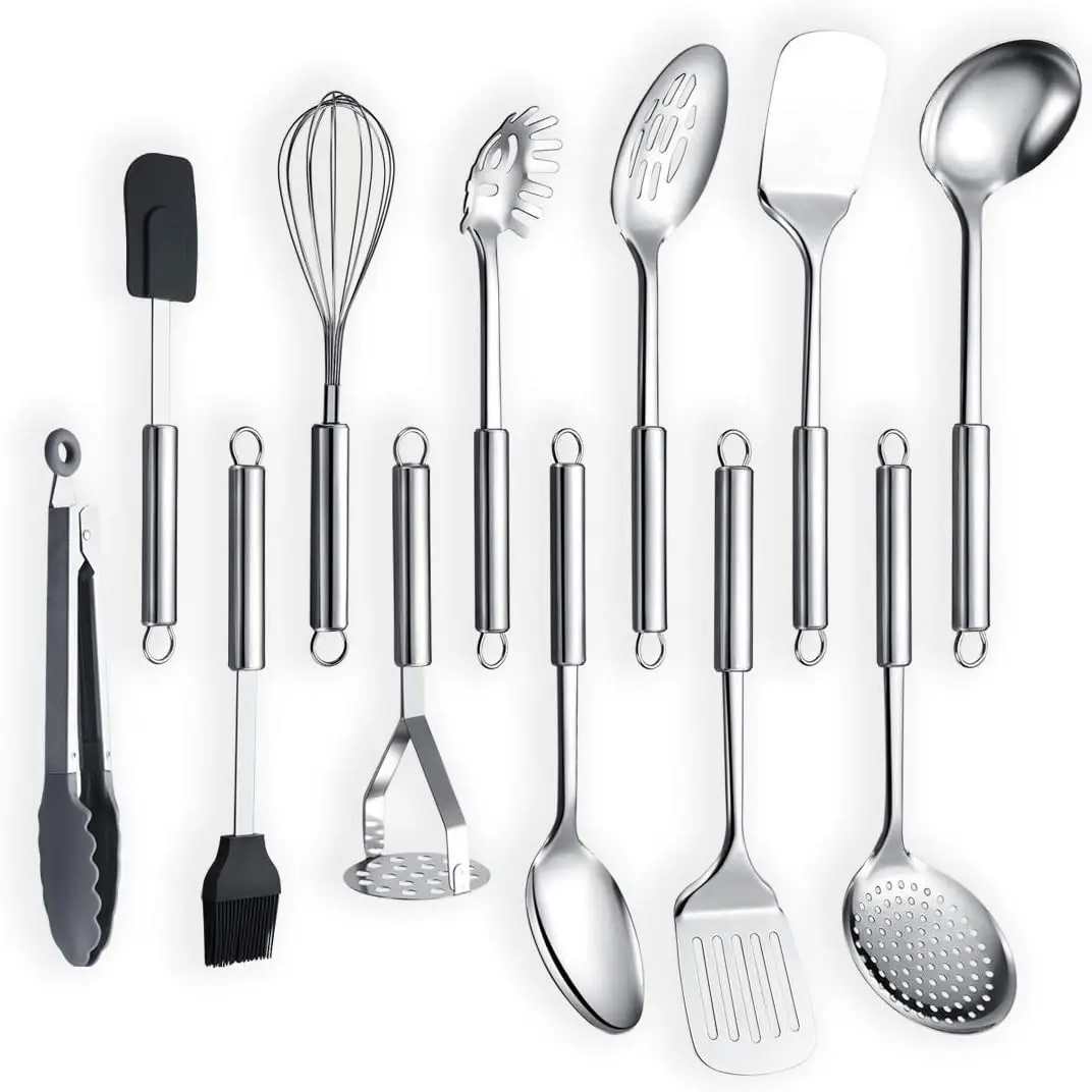 12 Piece Stainless Steel Cooking Utensil Set with Spoon, Spatula, Whisk, Tong and More Kitchen Tools