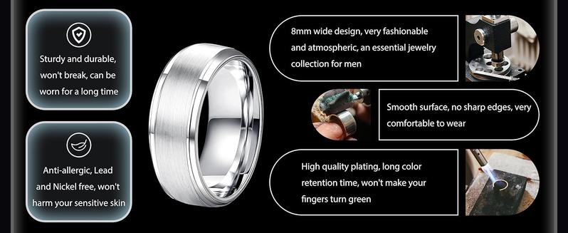 Cool 4 Pcs Black Durable Wedding Band Stylish Stainless Steel Rings for Men Women Fashionable Simple Sturdy Fidget Ring Smooth Surface Comfortable To Wear Engagement Promise Wedding Rings for Multiple Occasions Christmas Gift