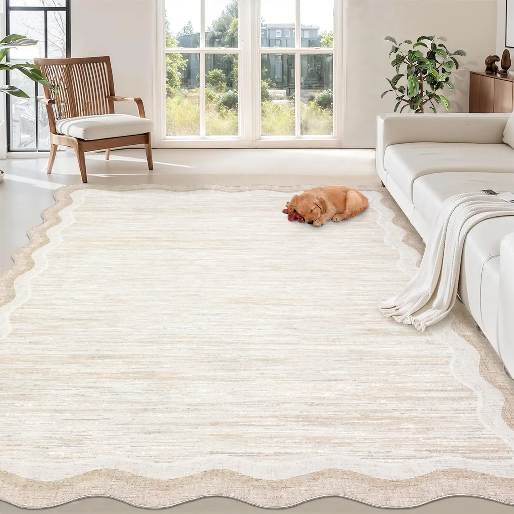 GARVEE Scalloped Area Rug 5x7 Washable Rugs for Living Room