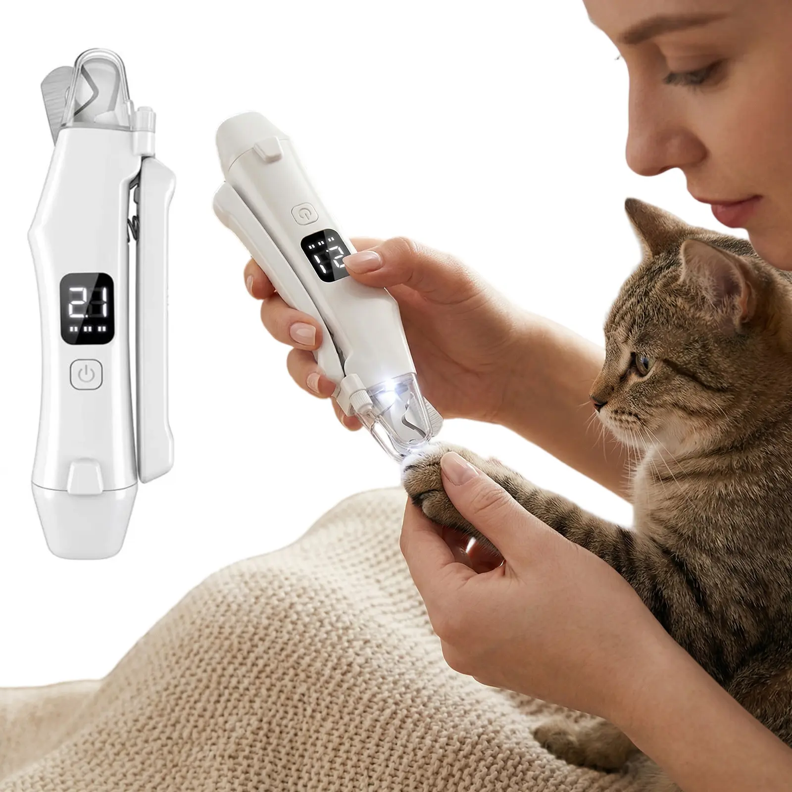 2-in-1 Electric Professional Pet Nail Trimmer, Pet Nail Grinder, Pet Supplies with LED Light, Rechargeable Cat and Dog Nail Sharpener, Suitable for Small, Medium, and Large Dogs/Cats