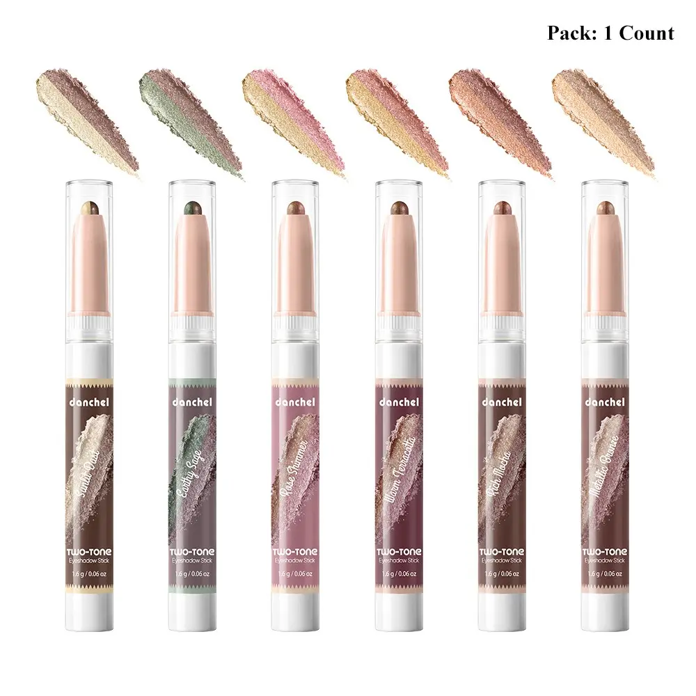 danchel Gradient Dual-Tone Eyeshadow Stick, Highly Pigmented Cream, Delicate Shimmer Finish, Waterproof & Sweatproof, Long-Lasting Smudge-Proof Wear, No Creasing No Caking, 6 Shades Available