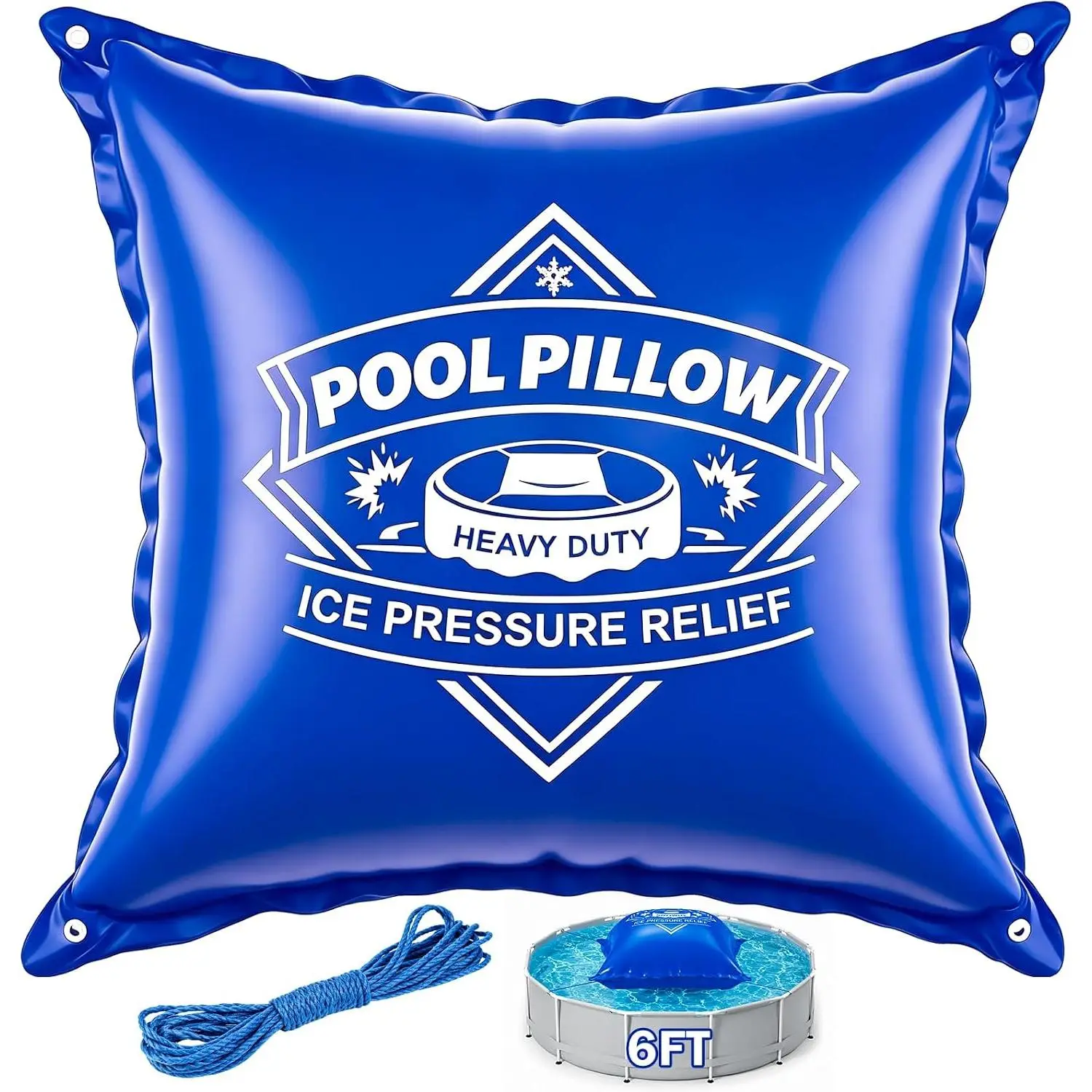 Pool Pillows for Above Ground Pools, 6x6Ft Winter Pool Cover Pillow | 0.5mm PVC Heavy Duty Pool Pillow for Winter Closing, Cold-Resistant & Ice  , Pool Cover Support with Rope