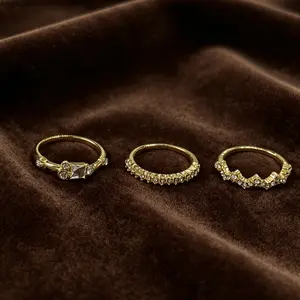Multi-Design Three-Piece Crystal Stacking Ring Pack, Ideal For Casual Layering Styling, Office Outfits, Evening Occasions & Delicate Meaningful Sentimental Gifts for Her