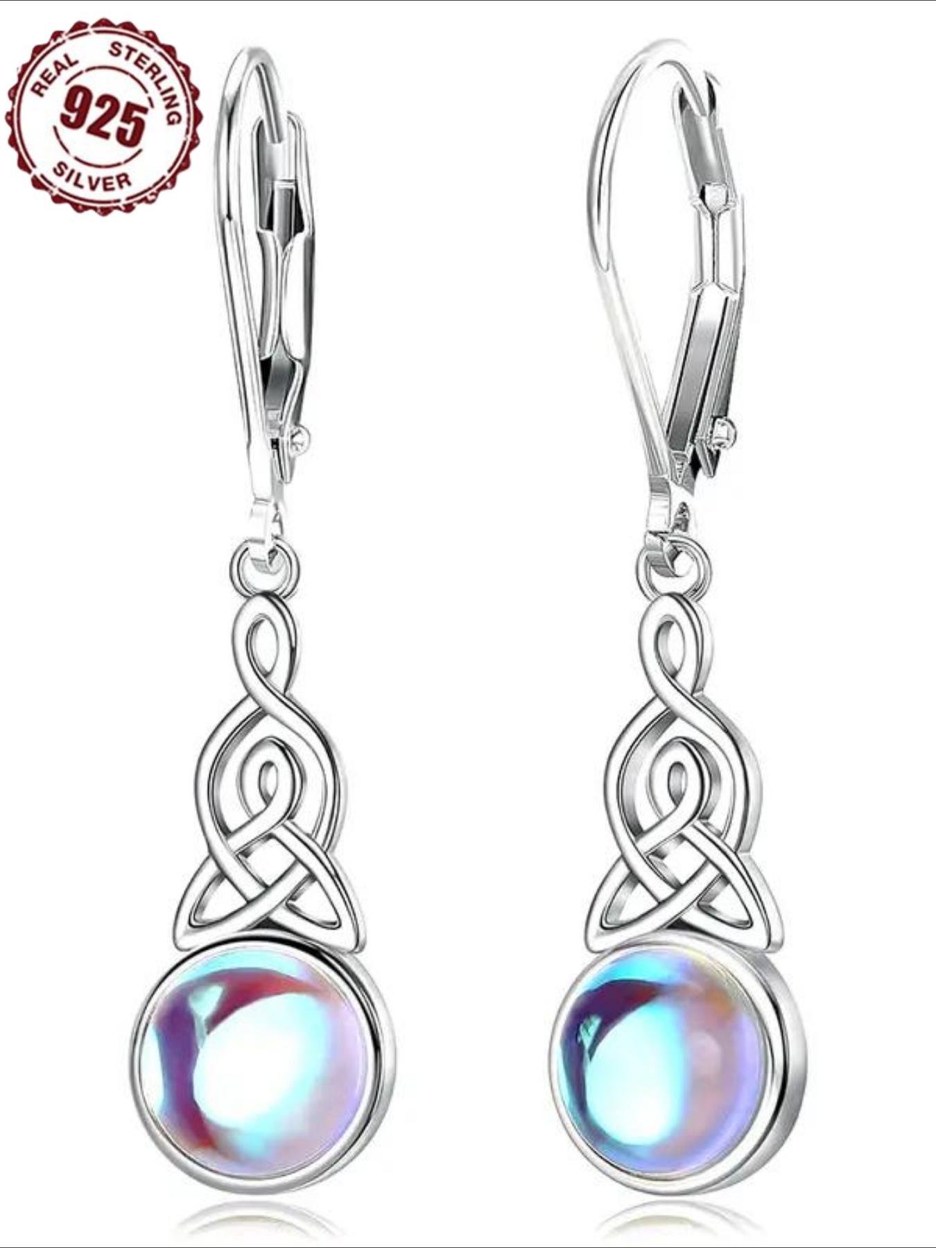 925 Sterling Silver Moonstone Decor Dangle Earrings, Vintage Style Drop Earrings for Women, Fashion Jewelry Accessories for Daily Wear