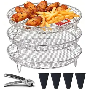 8 Inch Stackable Air Fryer Rack, Stainless Steel Cooling & Cooking Rack with Silicone Feet, Fits 4.2QT-5.8QT Air Fryers for Multi-Layer Cooking