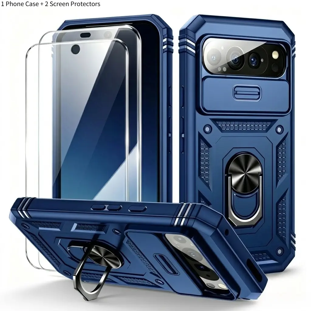 3 PCS [1 Phone Case with 2X Clear Screen Protectors] for Pixel 10/ Pixel 9/ 9 Pro/ 9 Pro XL Case CamShield Slide Heavy Duty Back Cover Anti-Drop Lens Privacy Phone Case