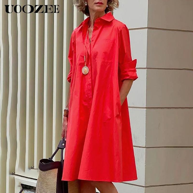 UOOZEE- LIVE Women's Long Sleeves Solid Color Lapel Maxi Dresses Midi Dresses Summer White UOOZEE- LIVE Women's Long Sleeves Solid Color Lapel Maxi Dresses Midi Dresses Summer White