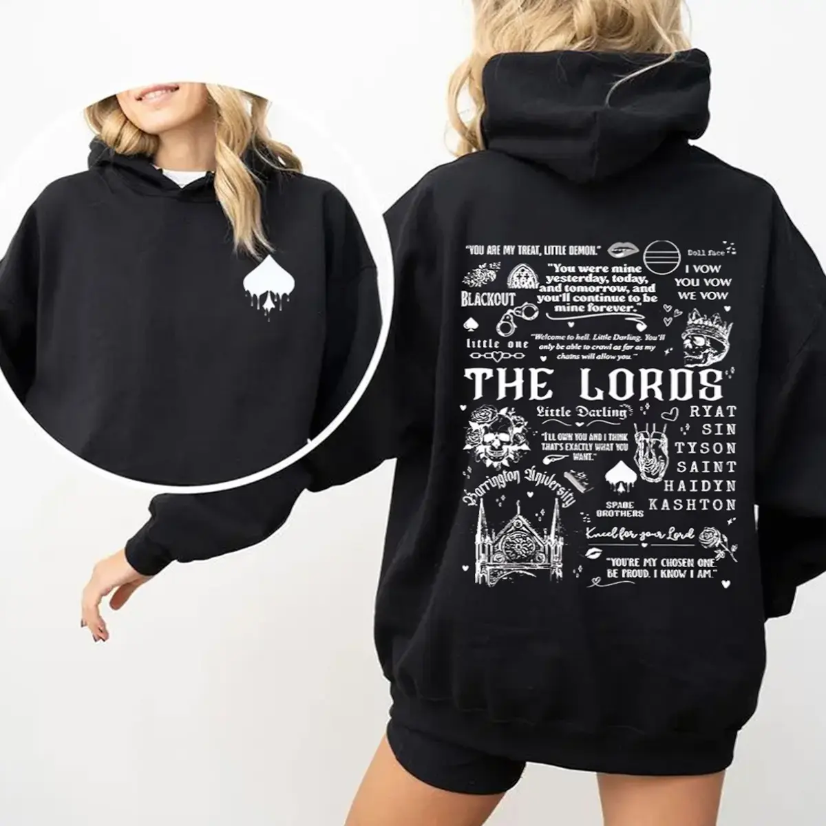 Barrington University Hoodie for Men & Women, The Lords Series Quote Sweatshirt, Casual Cotton Long Sleeve Graphic Tee, Dark Romance Bookish Merch