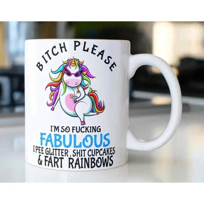 Funny Unicorn Coffee Mug, Fabulous Glitter Rainbows, 11oz 15oz