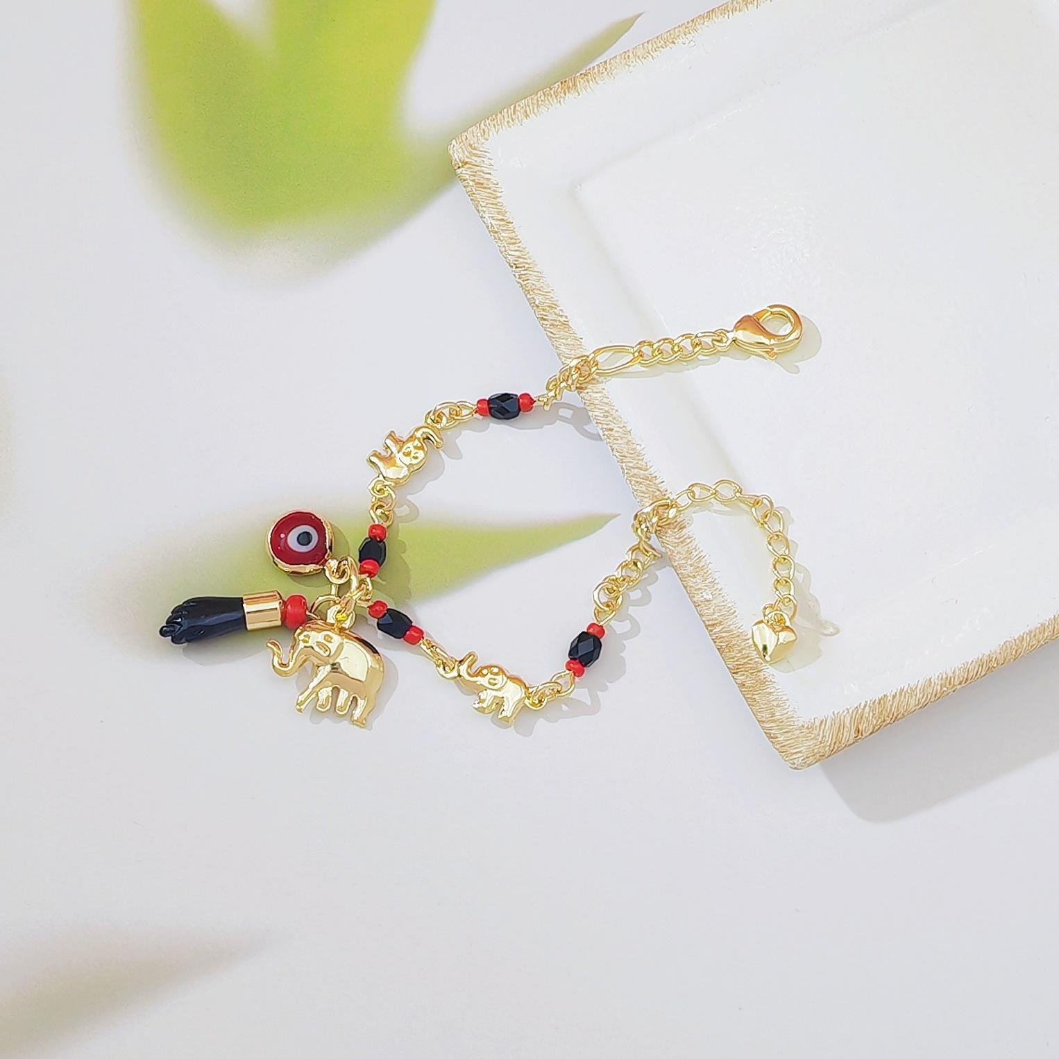 Boho Evil Eye & Lucky Elephant Anklet Bracelet Set for Women Cute Cartoon Beach Jewelry Trendy Vacation Style Stackable Foot & Wrist Accessories for Summer Beach Party Daily Outfits