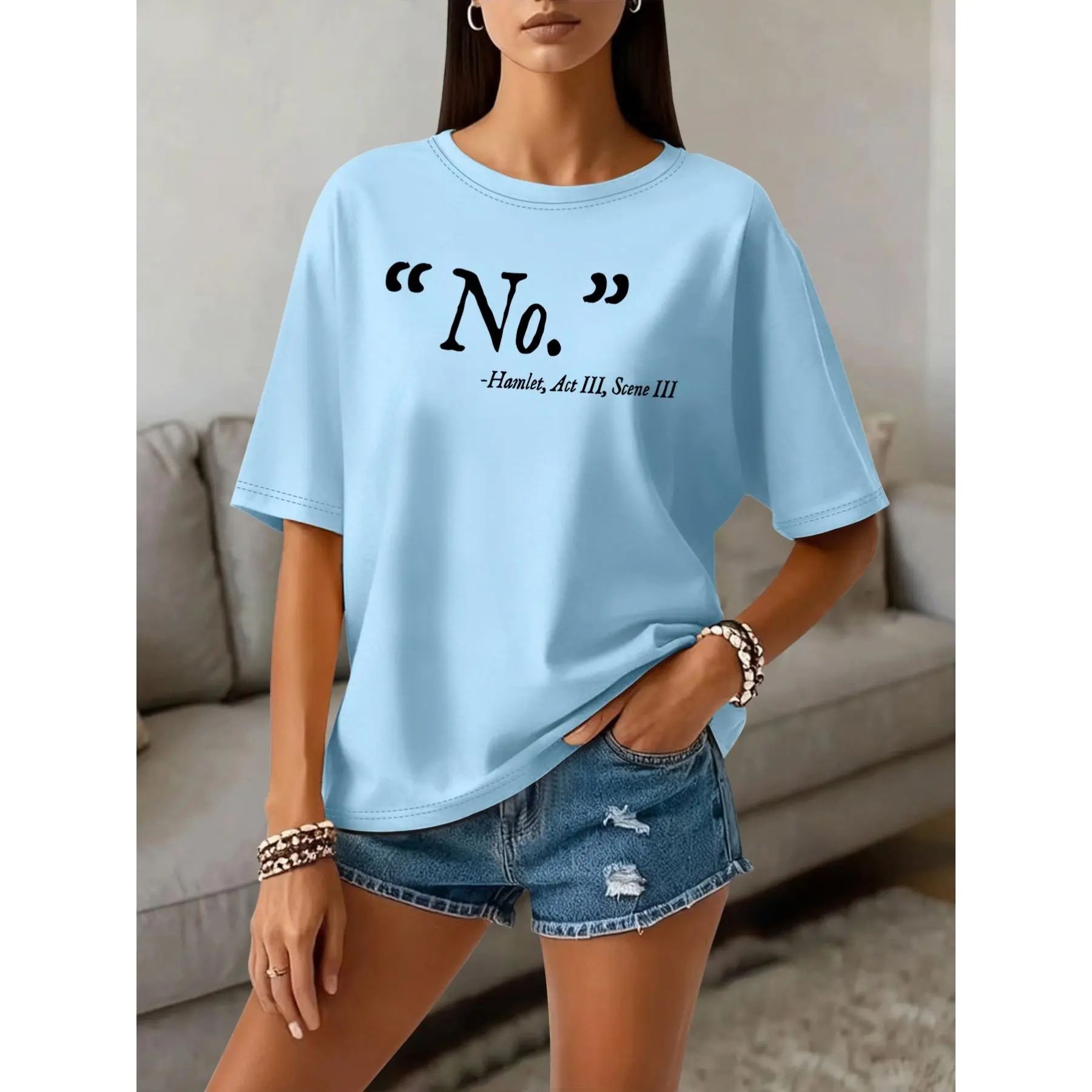 Women's Hamlet Quote T-Shirt, Casual Round Neck Short Sleeve Polyester Literary Apparel for Book Clubs, Lady, Fabric, Tshirt, Machine Wash, Tops, 100% Polyester, All Over Print, Women's Clothes, T-Shirt Top