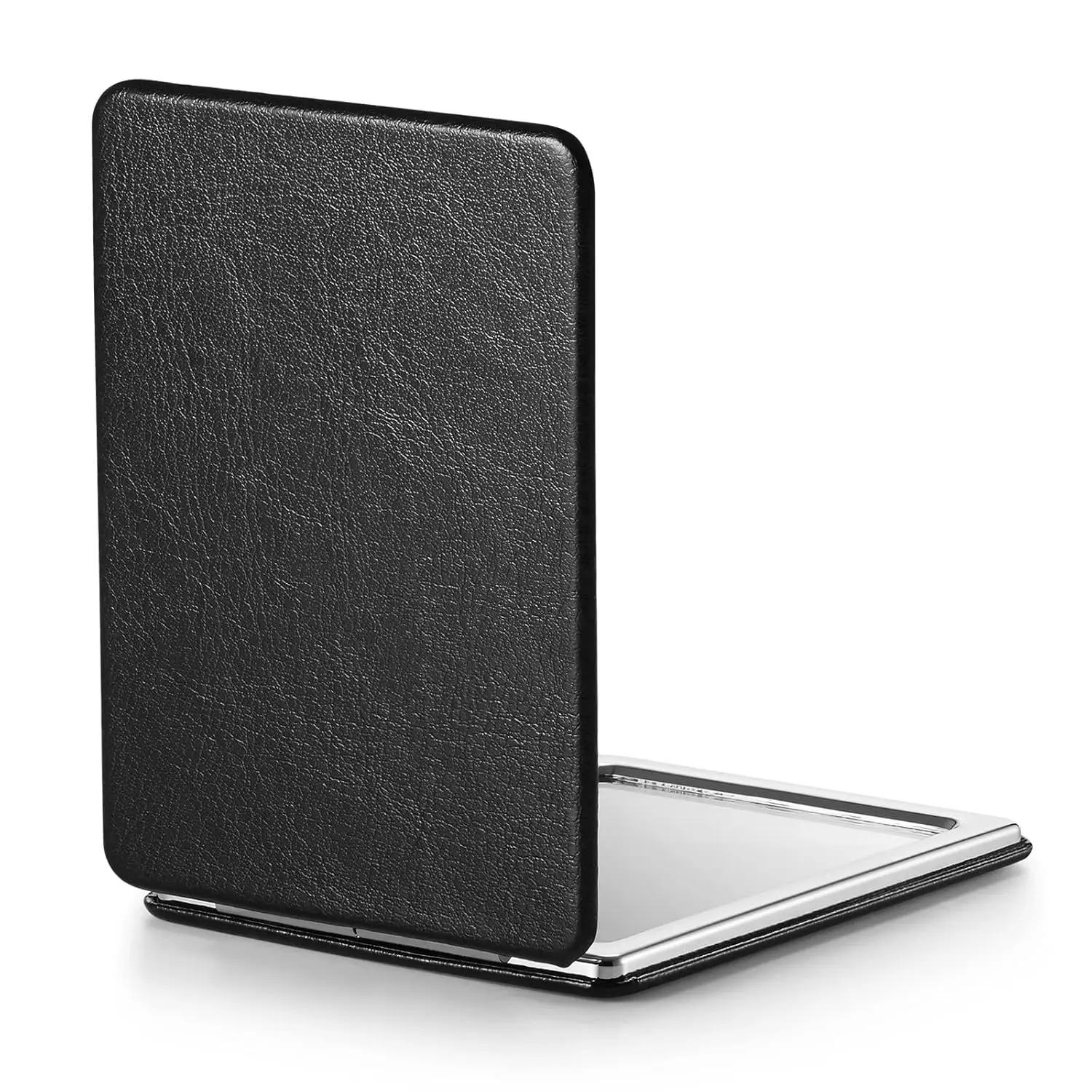 Compact Pocket Mirror with 1X/3X Magnification, Classical Black PU Leather Case for Personal Care, Ultra Portable Size for Purses - 2.4" x 3.4"