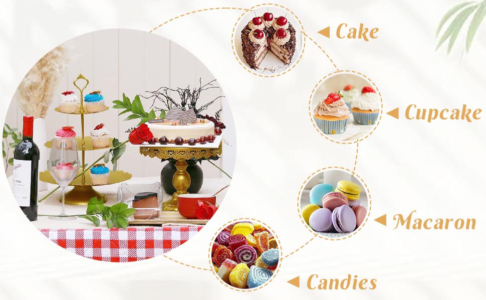 AGS Set of 9 Cake Stands Metal Cupcake Stand Set Multiple Styles Candy Fruit Display Tower Dessert Plate Cake Serving Tray for Birthday Party Wedding Anniversary Baby Shower Engagement (Gold)