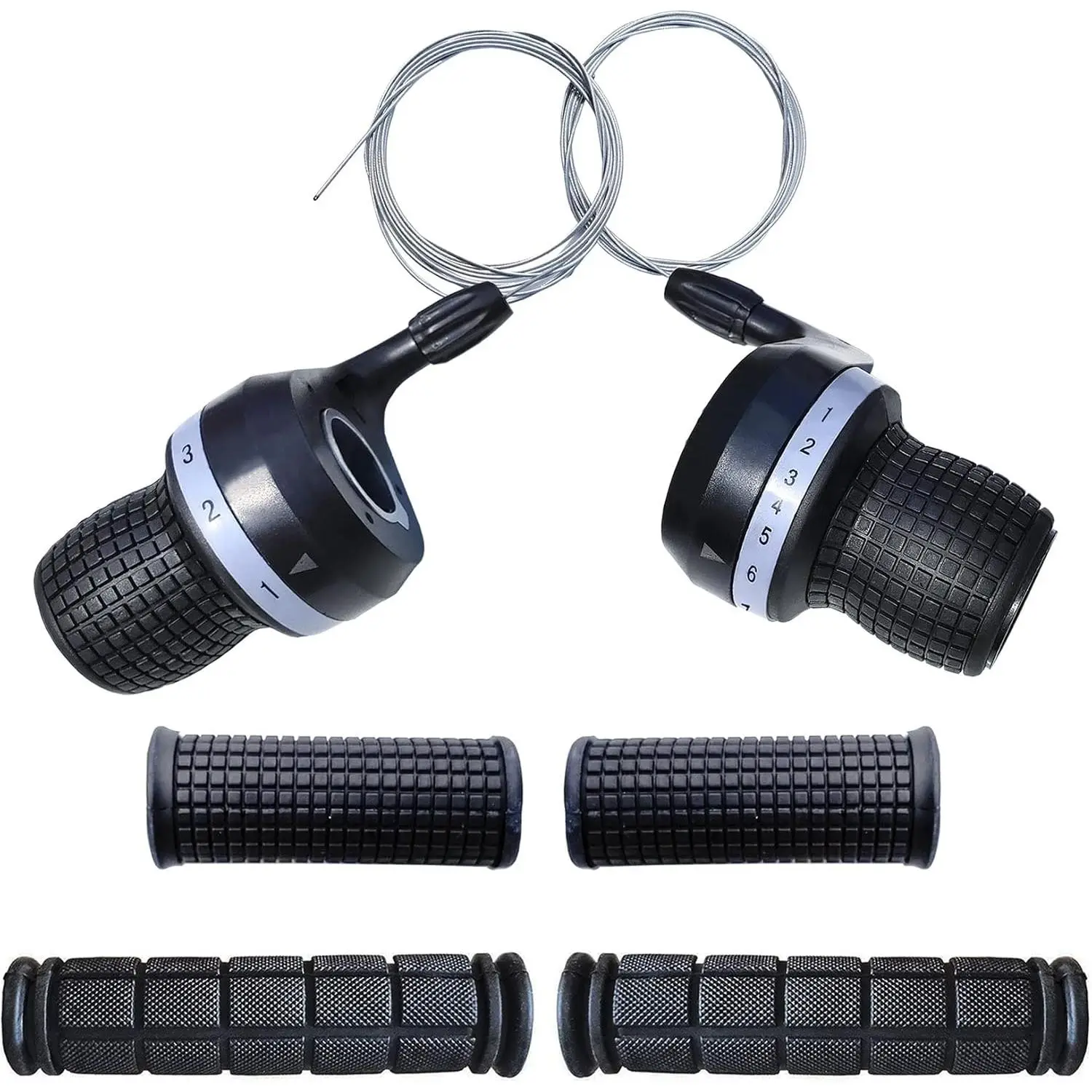 1 Pair Bicycle Twist Grip Gear Shifters 3X7 Speed DIP Compatible for Mountain Bike and 1 Pair Non-Slip Rubber Bike Handle Bar Grip