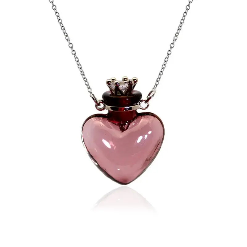 Heart-Shaped Glass Bottle Pendant Titanium Steel Necklace, Perfume Essential Oil Holder, Unisex Daily Wear, Gift for Friends and Family, Exquisite Jewelry Gift, Elegant Necklace, Cute Necklace, Neck Jewelry