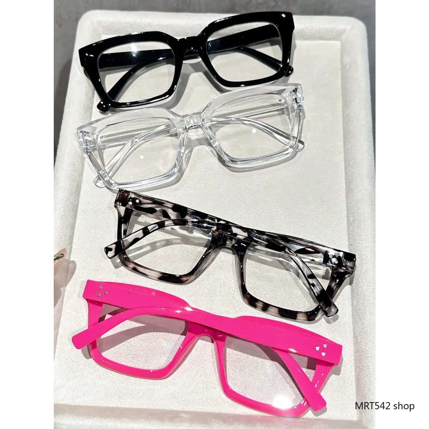 4-Pack Trendy Square Clear Glasses for Men Women Retro Plastic Frame Eyewear Blue Light Blocking Fake Eyeglasses for Back to School Costume Party Face Shaping Fashion Shades