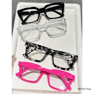 4-Pack Trendy Square Clear Glasses for Men Women Retro Plastic Frame Eyewear Blue Light Blocking Fake Eyeglasses for Back to School Costume Party Face Shaping Fashion Shades