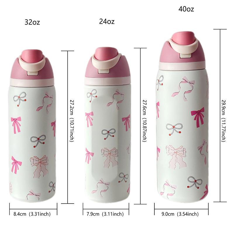 Butterfly Pattern Insulated Water Bottle Tumbler, 1 Count 24oz-32oz-40oz Stainless Steel Vacuum Flask with Straw, Summer Cool Bottle Drinking Cup for Home Office School, Drinkware