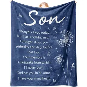 Sympathy Memorial Gifts for Loss of Son, Soft Flannel Memorial Blanket, Remembrance Condolences Bereavement Gifts Idea in Memory of Son, 50x60 inches