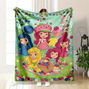 Berry Friends Flannel Blanket Strawberry And Mixed Fruit Cartoon Print UltraSoft Lightweight Plush Fleece Throw Perfect For Cozy Living Room Sofa Bedding Warm Outdoor Picnic Blanket Decorative Gift For Summer Garden Parties