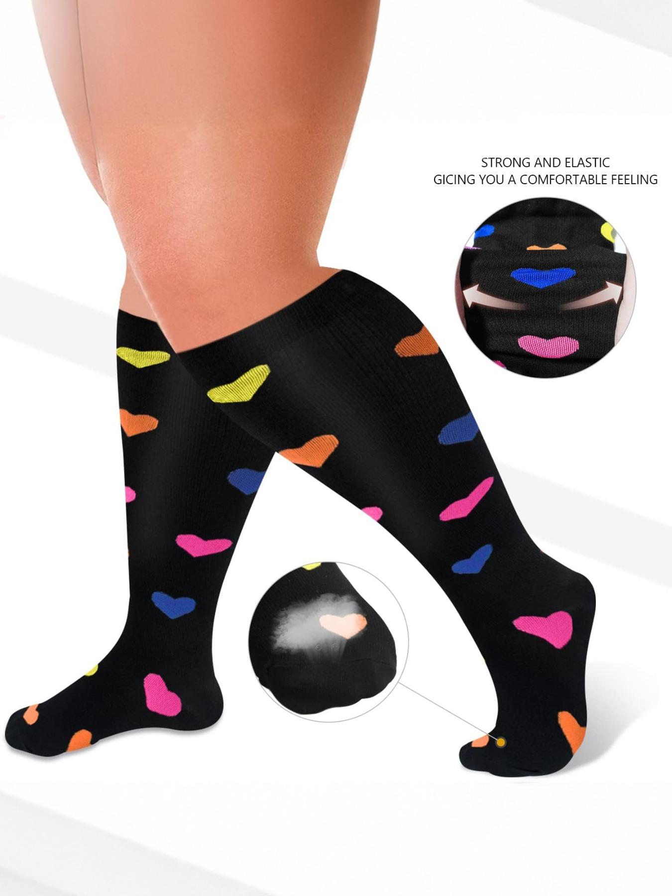 Unisex's Colorful Heart Print Compression Socks, Sports Socks for Circulation, Running, Nurses, Pregnant Women, Sports Socks for Men & Women, Athletic Running Socks