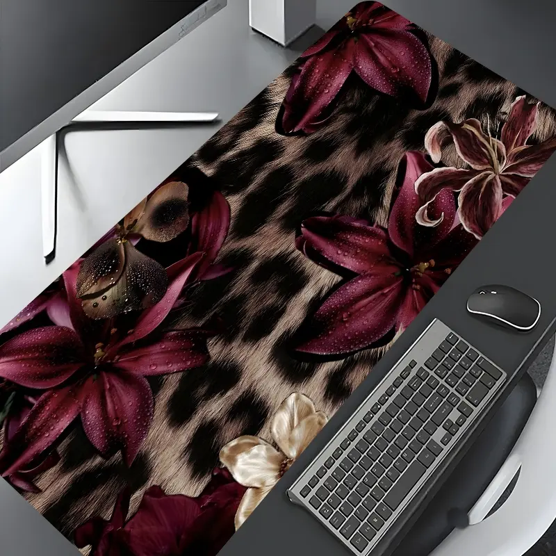 Lily Cheetah Pattern Mouse Pad, 1 Count Rectangle Gaming Mouse Pad with Anti-slip Rubber, Office Desk Keyboard Mouse Pad for Home Office Game Room Desk, Desk Accessories, Computer Accessories For Desk