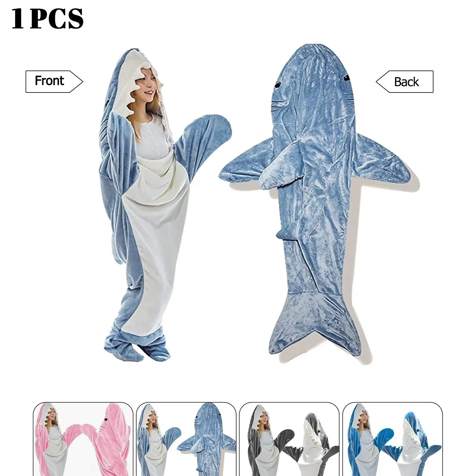 Shark Wearable Hooded Blanket, Ultra-Soft Flannel Sleeping Bag, Cozy Plush Hooded Design Loungewear for Adults & Kids, Multi-Color, Halloween Themed Cosplay #GLOBAL PICKS