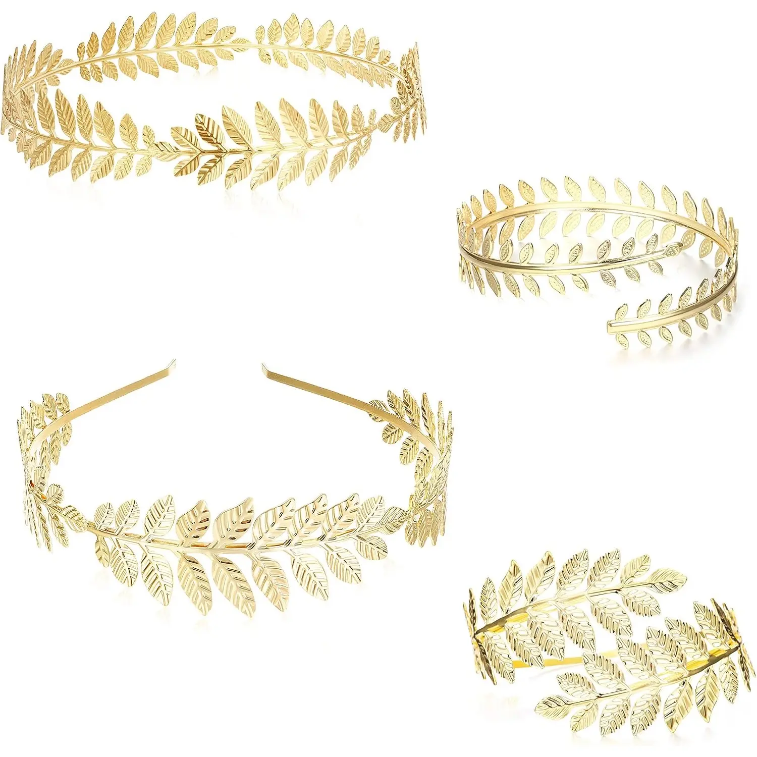 Women's 4-Piece Leaf Shaped Greek Goddess Jewelry Set - Adjustable Alloy Leaf Laurel Headband, Arm Cuffs for Cosplay, Ceremony; Ideal for Sister, Wife, Rose Gold, Daughter, Photo, Daily Wearing, Arm Cuffs Jewelry Sets, Basic, Set Pack